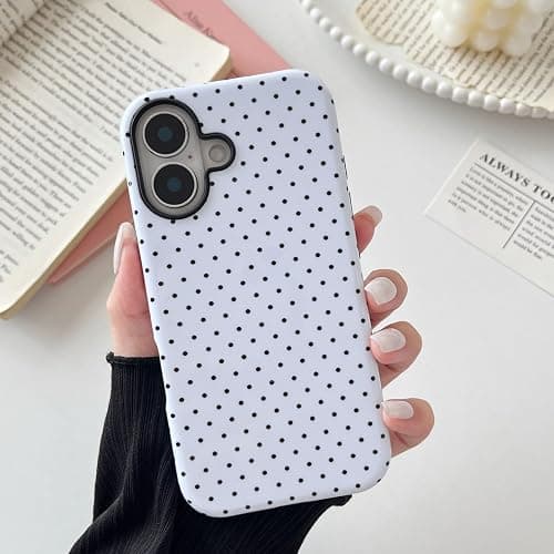 Longlayss Compatible with iPhone 16 Plus Case Cute Aesthetic Polka Dot Phone Case for Women Girl Shockproof Slim TPU and Hard PC Protective Cover (White) thumbnail 9