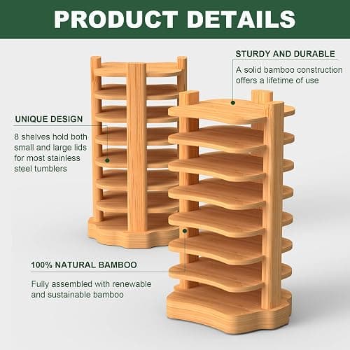 YAJR Tumbler Lid Organizer, Bamboo Cup Lid Holder Inside Cabinet, Water Bottle Lid Organizer, Vertical Tumbler Lid Holder for Kitchen Countertop/Cupboard Organization thumbnail 6
