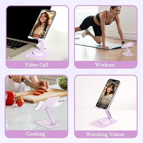 Adjustable Metal Phone Stand for Desk Foldable Phone Holder Lavender Purple | Macaron Colors • Matte Metal Finish • Premium Carbon Steel • 360° Rotating • Adjustable Height & Angle • Anti-Slip Pads thumbnail 7