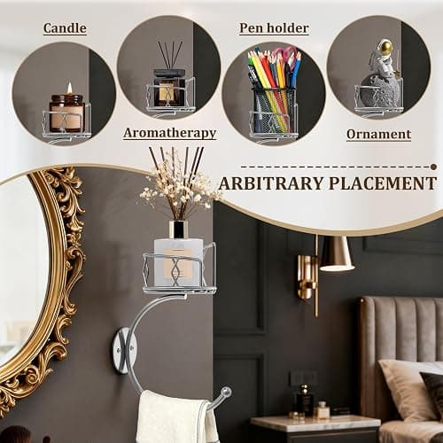 Simple Silver Hand Towel Holder for Bathroom Wall, Metal Sturdy Wall-Mounted Towel Hook with Candle Holder for Vase and Bottled, Hand Towel Racks/Hanger for Bathroom Decor and Kitchen thumbnail 4