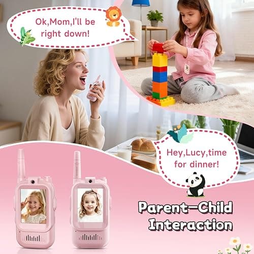 Video Walkie Talkies for Kids, Handheld 2 Pack Rechargeable Video Intercom Kids Walkies Talkies, Indoor Outdoor Toys for Family Games, Outside, Camping, Hiking for Boys Girls Ages 3-12 (Pink/Pink) thumbnail 5