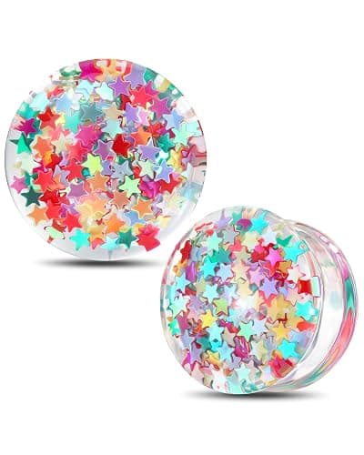 Jewseen 0g-1’’ Ear Gauges Plugs Double Flared Rainbow Star Ear Tunnels Stretchers Gauges for Women Plugs Piercing Jewelry - Image 1