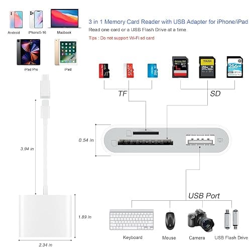 SZHAIYIJIN SD Card Reader for iPhone, Memory Card Reader with USB Camera Adapter Plug and Play Trail Game Camera Viewer Supports SD and TF Card MicroSD Card Adapter for iPad No App Required thumbnail 2