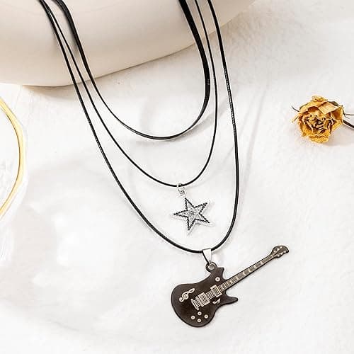 Yuoos Star Vintage Necklace Punk Star Choker Rock Roll Guitar Layered Necklace for Women Men Eboy Egirl thumbnail 2
