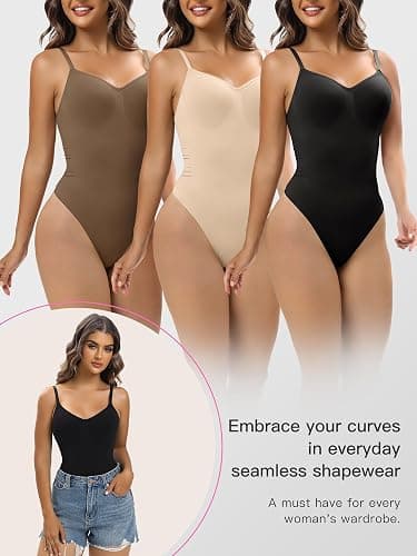 YIANNA Women's Shapewear Tummy Control Seamless Bodysuit Thong Body Shaper | Waist Shaping Faja Body Suit, High Stretch Compression Garment, Hook and Eye Crotch, for Invisible Under Dresses & Daily Wear thumbnail 5