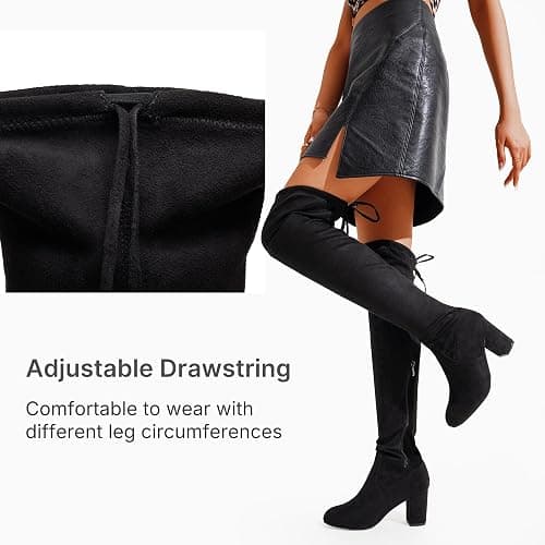 Vepose Women's Over The Knee High Boots Suede Thigh High Boot 3 Inch Chunky Heels Zipper Adjustable Opening Shoes thumbnail 6