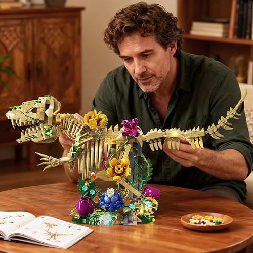 CUBIMANA Dinosaur Fossil with Flowers Building Set & LED Light, 1185PCS Dino Botanical Building Set for Adults, Skeleton Model Kit for Home Decor & Display, Christmas Birthday Gifts for Adults Teens thumbnail 4