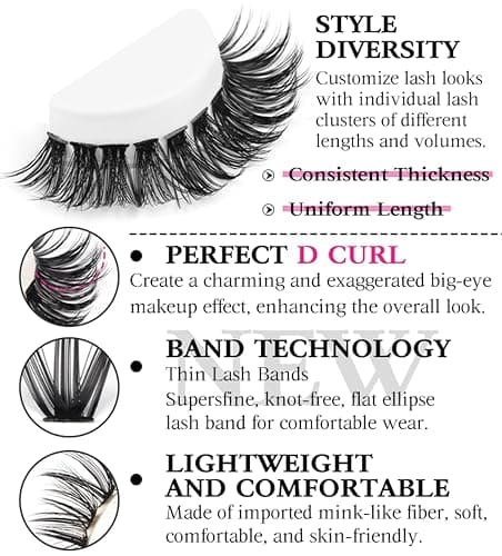 DIY Lash Extension Kit Cluster Lashes 280 pcs Lash Clusters with Lash Brush D Curl Volume Eyelashes Extensions 9-16 mm 40D+50D Individual Lashes Thin Band Eyelashes Cluster Kit for Beginners (No Glue) thumbnail 2