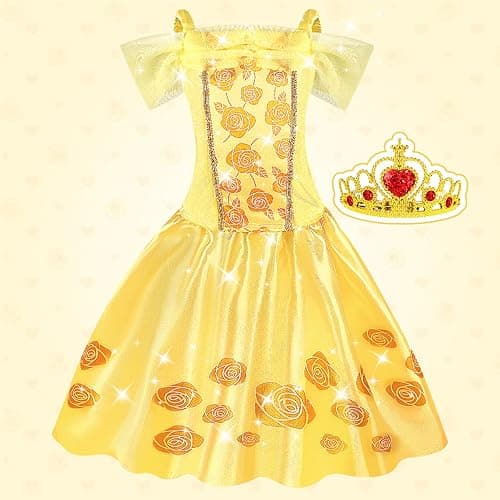 Dreamon Robe Princesse Fille, 5 Thèmes Deguisement Princesse Fille 3 4 5 Ans avec Cape Sceptre Couronne Costume Cadeaux d'anniversaire Carnaval pour Enfants thumbnail 2