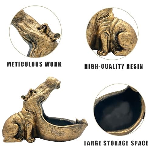 aboxoo Hippo Statue Home Resin Hippopotamus Figurine Sculpture Table Art Decoration Sundries Key Container Storage Box (Gold) thumbnail 4