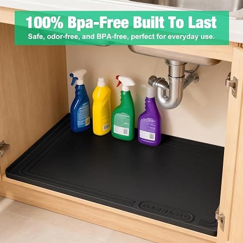 Aisslro Under Sink Mat 22" X 19", Waterproof Silicone Under Sink Mats for Kitchen, Anti-Leak Shelf Liner & Cabinet Protector with Raised Edge, [BPA Free] Bathroom Tray Home Organizer, Black thumbnail 9