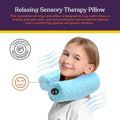 Special Supplies Sensory Vibrating Neck Pillow for Kids and Adults Plush Velvet Soft Cover with Textured Therapy Stimulation, Mind and Body Calming Relaxation - Blue thumbnail 6