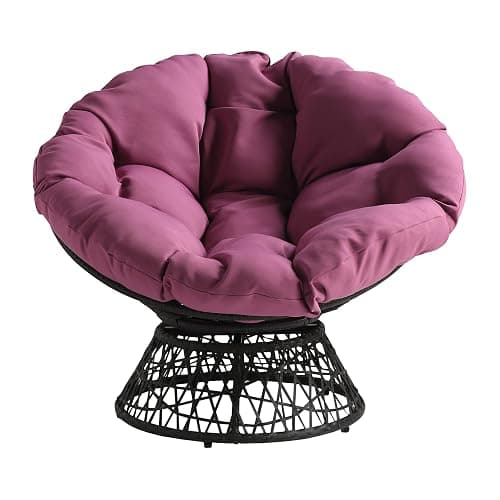 OSP Home Furnishings Wicker Papasan Chair with 360-Degree Swivel, Grey Frame with Purple Cushion thumbnail 4