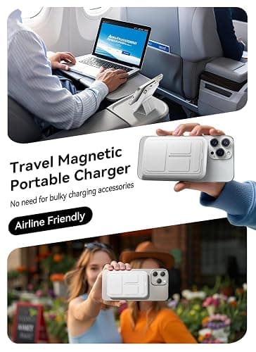 Gxorul Magnetic Portable Charger, 10000mAh Power Bank with Leather Foldable Stand - Travel Essentials, USB-C 20W Fast Charging for Magsafe Battery Pack, Compatible with iPhone 17/16/15/14/13 Series thumbnail 8