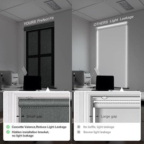 Boolegon Light Filtering Roller Shades for Windows,Cordless,Linen Fabric,Roller Blinds,Thermal Insulated Fabric UV Protection,for Home,Door,Bedroom,Office,Light Filtering-Grey,Custom Size thumbnail 4