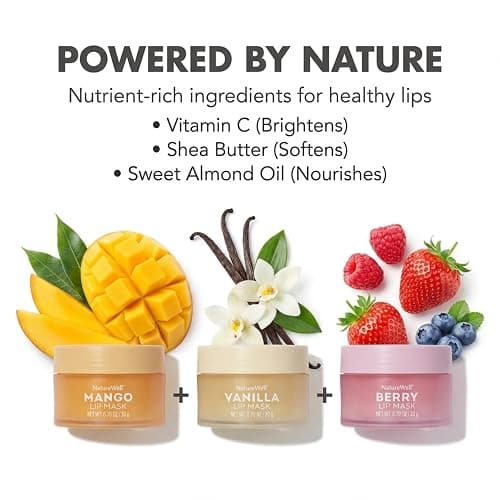 NATURE WELL Hydrating Lip Masks Variety Pack, Includes Mango, Vanilla & Berry Scents, High-Shine, Non-Greasy, Conditioning & Softening, 0.70 Ounce (Pack of 3) thumbnail 3