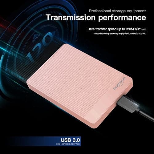 UnionSine 500GB Ultra Slim Portable External Hard Drive HDD-USB 3.0 for PC, Mac, Laptop, PS4, Xbox one, Xbox 360-(Pink) thumbnail 3