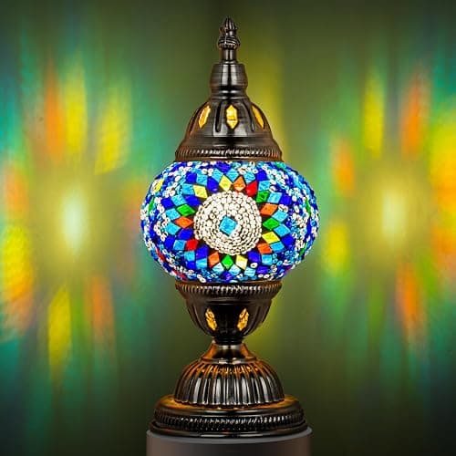 Marrakech Turkish Mosaic Lamp Stained Glass Table Lamp with Tiffany Style | Handmade Moroccan Table Lamp with Bronze Base, Decorative Accent Vintage Lamp for Living Room Bedroom Including LED Bulb - Image 1