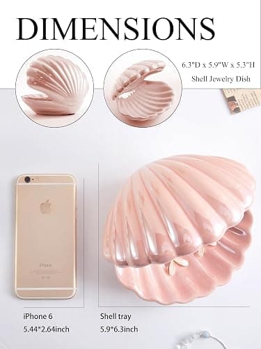 Denique Shell Jewelry Dish Tray, Ceramic Trinket Tray Clamshell Jewelry Storage Dish, Ring Holder Dish Key Bowl, Decorative Jewelry Plate, Cute Jewelry Organizer for Room Decor (Pink) thumbnail 2