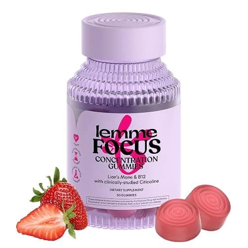 Lemme Focus Concentration & Brain Health Gummies with Cognizin Citicoline, Lion's Mane Mushroom, Vitamin B12 to Support Focus + Concentration - Gluten Free, Caffeine Free, Strawberry (50 Count) - Image 1