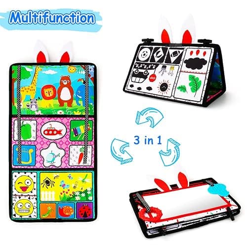 Inbeby Tummy Time/Baby Mirror Toys, Black and White High Contrast Tabletop Mount Baby Newborn Toys 0 3 6 Months Brain Development, Sensory Texture Piano Infant Toys 0 3 6 Months with Squeaker thumbnail 8