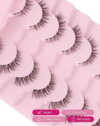 Jiocolor Cat Eye Lashes Wispy Fake Lashes Clear Band Strip Lashes ZT20 | Lashes Natural Look Short Eyelashes Clear Band False Eyelashes 7 Pairs thumbnail 3