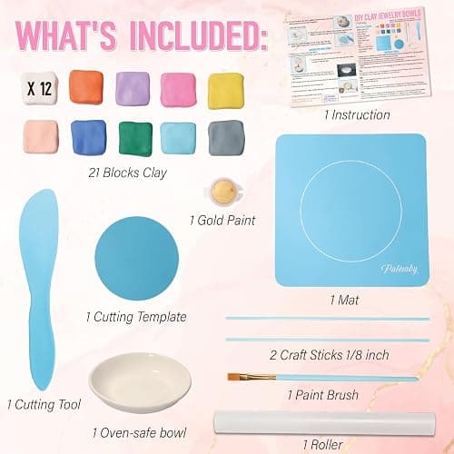 Patemby Make Your Own Clay Jewelry Bowls Arts and Crafts Kit for Teen Girl, DIY Clay Jewelry Dish Kit, Polymer Clay Crafts for Girls, Fun Birthday Gift for Teens Girls Kids Ages 8 9 10 11 12 Years Old thumbnail 2