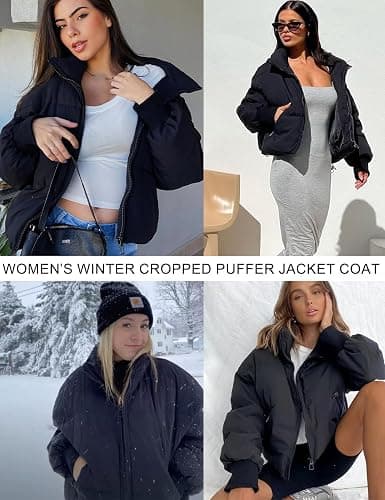 Flygo Winter Cropped Puffer Jacket Coats for Women 2025 Short Warm Quilted Jackets Outerwear with Pockets thumbnail 6