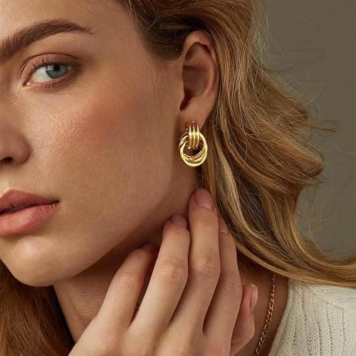 LANDOOK 4 Pairs 14K Gold Plated Dangle Earrings for Women Knot Teardrop Chunky Gold Statement Drop Earrings for Women Trendy Jewelry Gifts thumbnail 2
