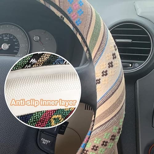 Boho Steering Wheel Cover for Women Men Baja Blanket Enthic Car Steering Wheel Cover Ethnic Car SUV Wheel Protector, Breathable, Anti-Slip, Odorless, Universal Fit 14.5-15 Inch thumbnail 3