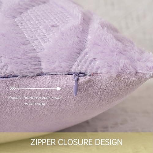 MIULEE Pack of 2 Embroidered Faux Wool Throw Pillow Covers Decorative Pillowcase Cushion Case for Couch Sofa Bedroom Car 20x20 Inch, Light Purple thumbnail 3
