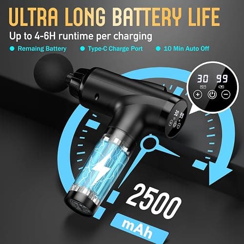 OLsky Massage Gun Deep Tissue, Handheld Electric Muscle Massager, High Intensity Percussion Massage Device for Pain Relief with 9 Attachments & 30 Speed(Black) thumbnail 3