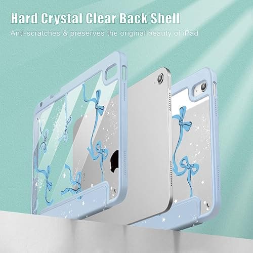 Tuiklol Case for iPad 11 inch (A16 Chip) 2025 Generation 11th / iPad 10.9 inch 2022 10th Gen, Buit in Pencil Holder with Shockproof Cover Clear Transparent Back Shell Auto Wake/Sleep, Bow-Blue thumbnail 4