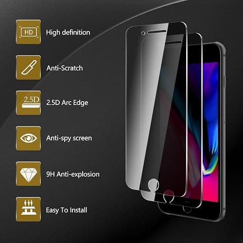 Nixinioo 3 Pack Privacy Screen Protector for iPhone 8 Plus/7 Plus, Anti Spy Tempered Glass 9H Hardness, Black Protector Anti Spy, Bubble Free, Anti-Scratch thumbnail 4