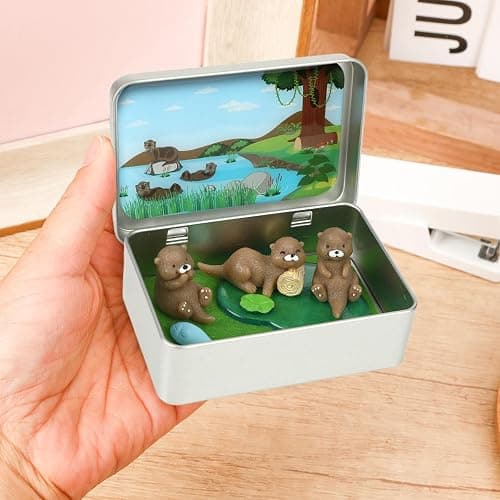 JULEASEL Little Pocket Otter, Cute Otter Friend in Tin Box, Travel Buddy, Gift for Kids, Friends, Coworkers thumbnail 2