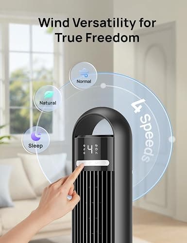 Dreo Tower Fan for Bedroom, 90° Oscillating Standing Fans for Room with 4 Speeds, 3 Modes, 28dB Quiet for Sleep, 25ft/s Velocity, 8H Timer, Remote, Living Room, Office, Home, Black, TF117 thumbnail 7