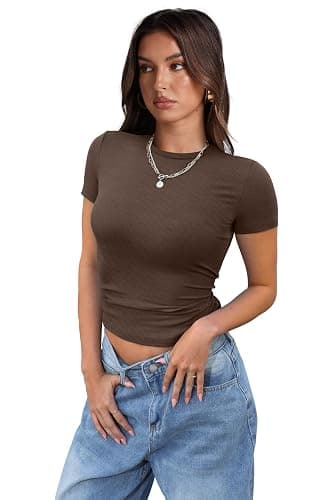 XIEERDUO Basic Tops for Women Short Sleeve Baby Tees 2/3 Pack Crew Neck T Shirts Slim Fit Tees thumbnail 4
