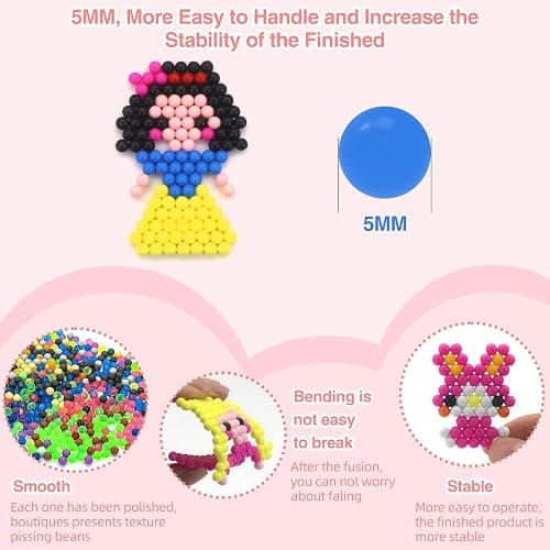 Fuse Beads Kit for Girls Ages 6+ – 4400 Pcs 5mm Beads in 32 Colors with Spray Bottle, Puzzle Guide, Clamps & Chains | Creative DIY Arts & Crafts Gift thumbnail 7