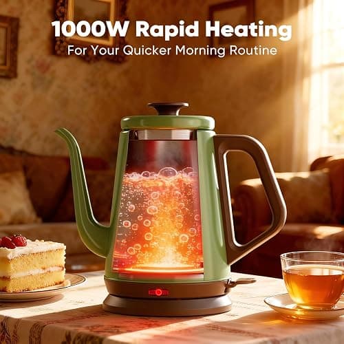 DmofwHi Gooseneck Electric Kettle(1.0L), 100% Stainless Steel BPA Free Classic Pour Over Coffee Kettle | Tea Kettle - Green thumbnail 7