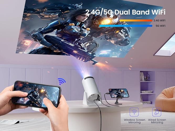 [270°Adjustable Stand] Mini Projector with 5G WiFi and Bluetooth, WiMiUS S27 Portable Projector 1080P, 200" Screen Bluetooth Projector, Auto Keystone Outdoor Projector for Phone/TV Stick/HDMI/PS5 thumbnail 5