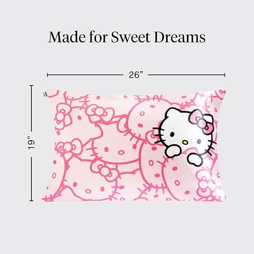 Kitsch x Hello Kitty Pillow Case – Pink Kitty Faces Toddler Bed Time Satin Pillowcase with Zipper – Soft Cooling Pillow Cover for Hair & Skin – Better Than Silk Pillowcase – Queen/Standard 19x26 thumbnail 2