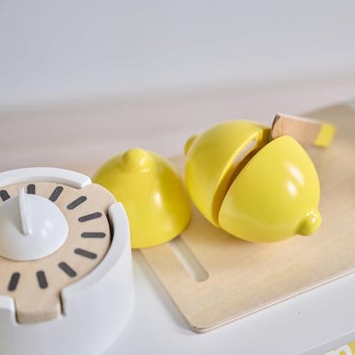 Teamson Kids Wooden Lemonade Stand, Yellow White, Age 3+ | For Toddlers, Pretend Play Grocery Shop, 18 Accessories, Juice Squeezer, Storage Bins thumbnail 9