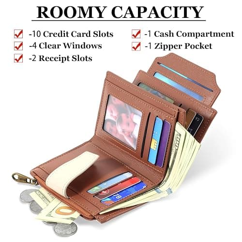 Airkit Small Wallet Women RFID Blocking Soft Leather Bifold Compact Card Holder Wallet for Women with Zipper Coin Pocket 4 ID Window thumbnail 2