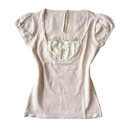 Grunge Emo Goth Shirts Y2k Lace Bow Coquette Babydoll Tops Women Vintage Graphic Tee 2000s Summer Crop Tops - Image 1