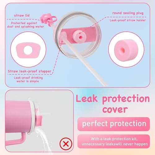 LUOJINYI Stanley Cup Accessories, 15 Pieces accessori stanley cup, Stanley Water Bottle Accessories, Stanley Cup Straw Lids Compatible with Stanley Cup 30/40 Oz(Cups Not Included) (Rosa) thumbnail 3