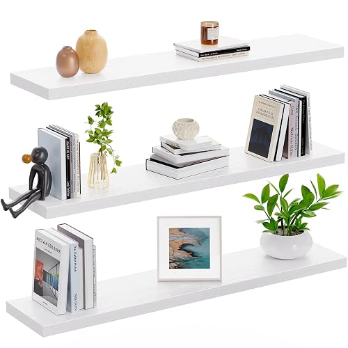 Amada 23.6" Floating Shelves for Wall Decor & Storage, Set of 3, White | MDF Wall Shelves for Bedroom, Bathroom, Living Room, Kitchen, 22 lbs Capacity per Shelf, Hidden Brackets, Flexible Layout thumbnail 9