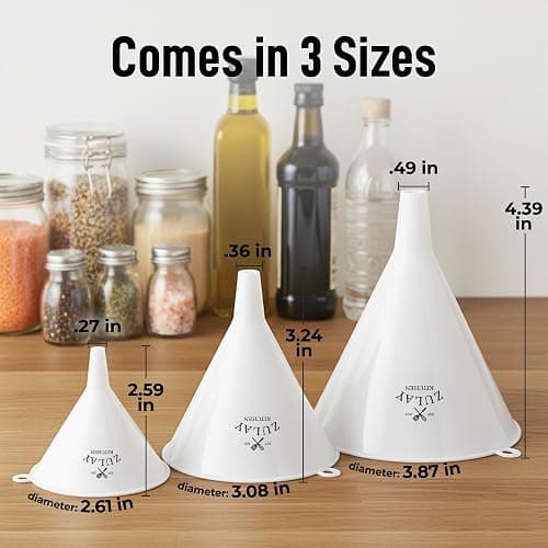 Zulay Kitchen 3-Piece Plastic Funnel Set - Large, Medium, and Small Kitchen Funnels Pouring Spout - for Filling Bottles Water Liquid, Protein Powder, Food Grade Cooking, Drink, Paint, Lotion, Kids thumbnail 3