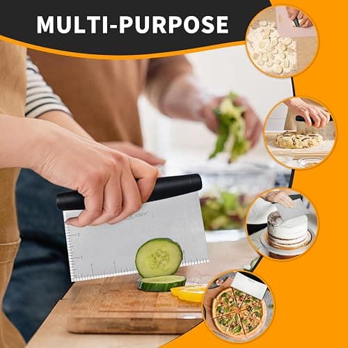 ALLTOP Bench Scraper & Chopper for Kitchen - Ideal Baking Essential Utensil,Stainless Steel Pastry/Dough/Food Cutter Tool for Cake Pizza Bread,Cooking - 1 Pack,Black thumbnail 7