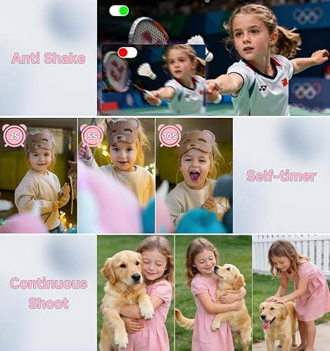 Digital Camera, 44MP FHD 1080P Point and Shoot Digital Camera with 16X Zoom, Small Compact Camera with Face Detect, 32GB SD Card, Anti Shake for Kids Teens Boys Girls (Pink) thumbnail 5