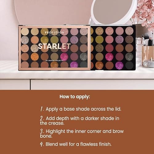 Profusion Cosmetics 35 Shade Starlet Eyeshadow Palette, Multi Finish Golden Neutrals, and Glamorous Glitter Hues for Achieve Stunning Vibrant Eye Looks thumbnail 5